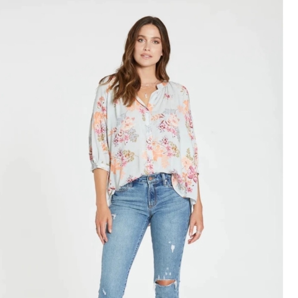 Dear John Audrey Spring in Bloom Blouse | Medium | Grey/ Pink
